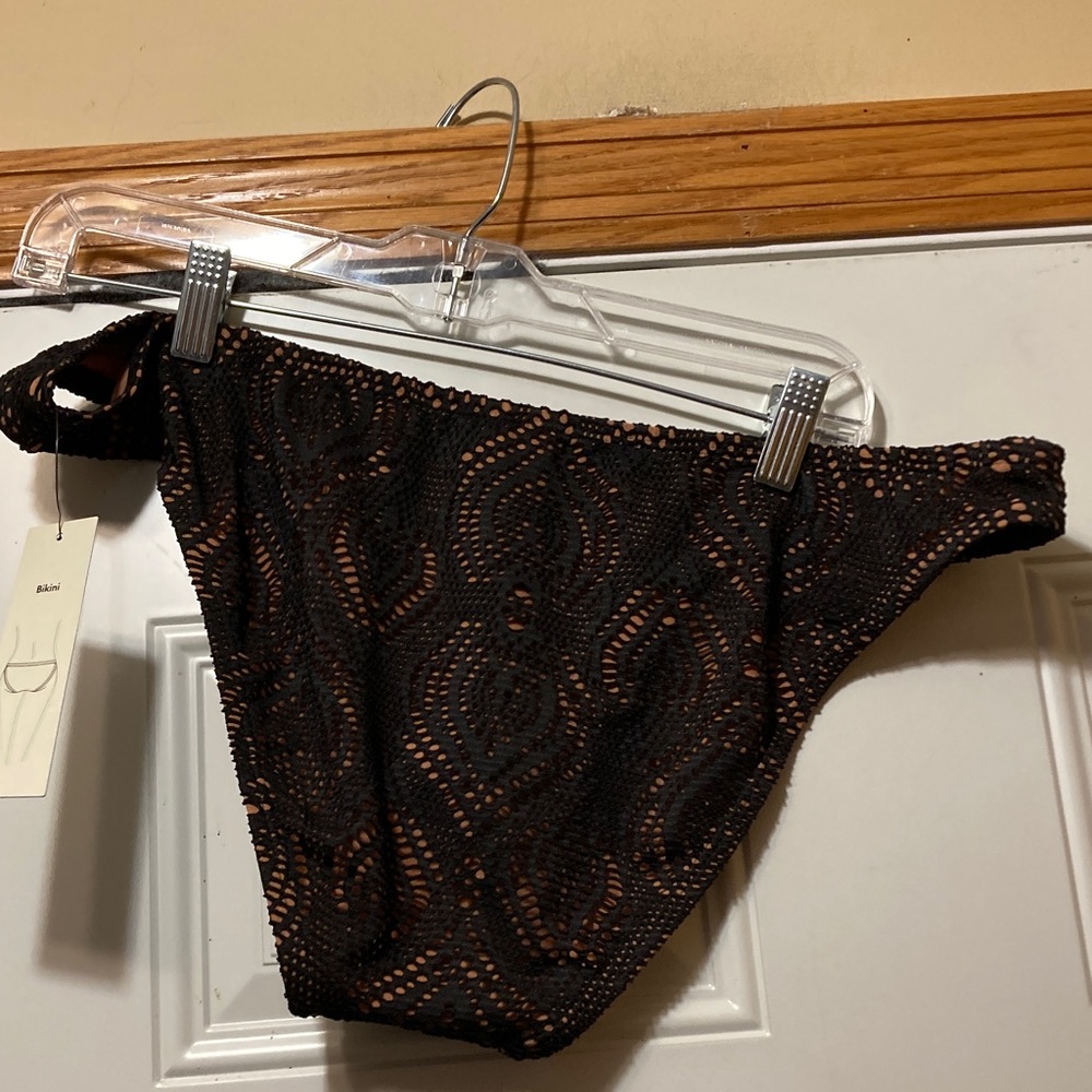Lace Bikini Bottom in Black with Brown Underlay XL NWT